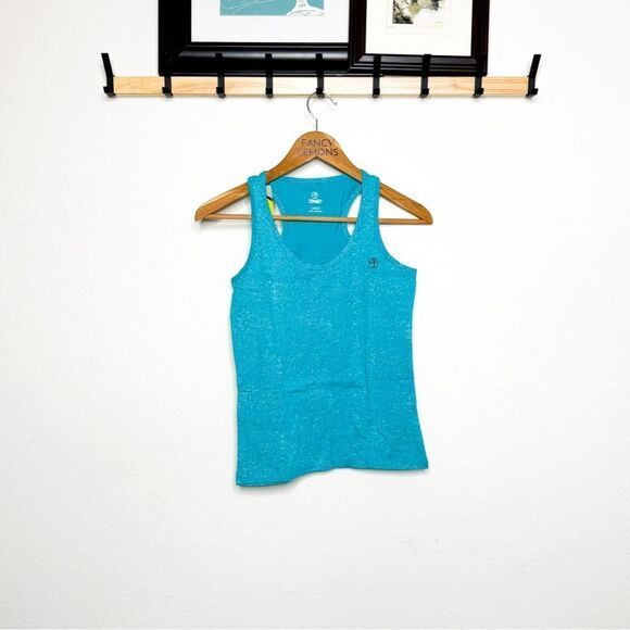 Zumba NWT! Women's Cosmic Blast Racerback Athletic Tank Marine Blue Size Large - Picture 1 of 5